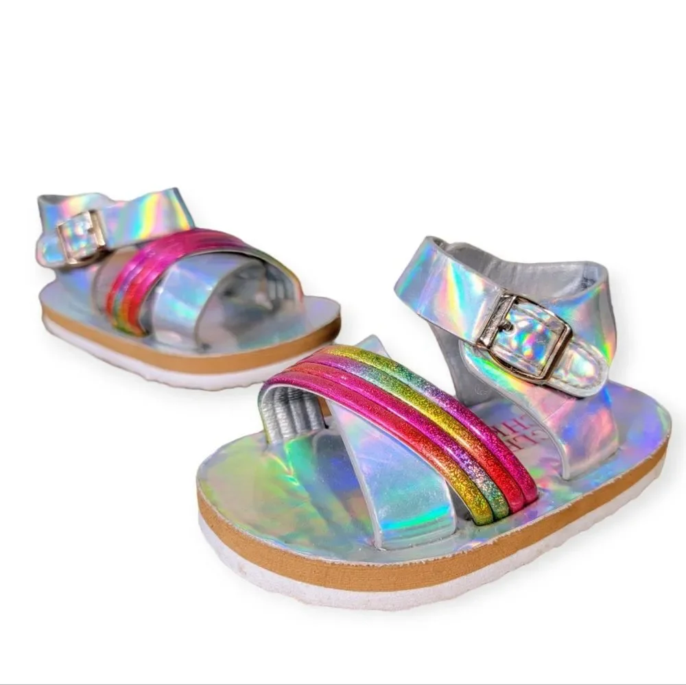 Badgley Mishka Holographic Rainbow Sandals Designer Toddler Size 5